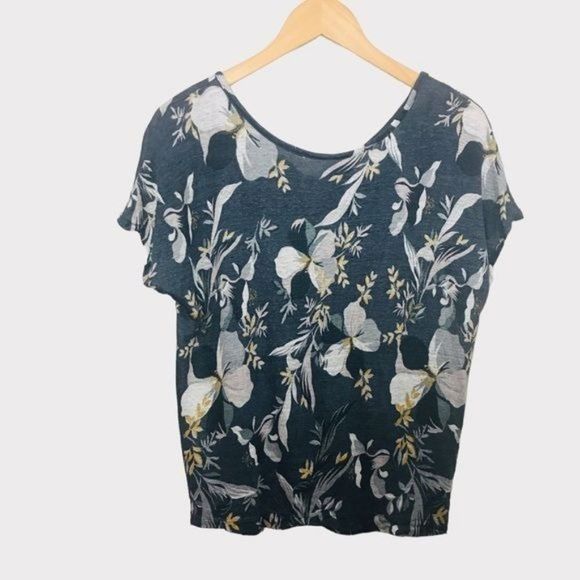 CYNTHIA ROWLEY 100% Linen Button Back Floral Top Size Medium - Picture 1 of 8